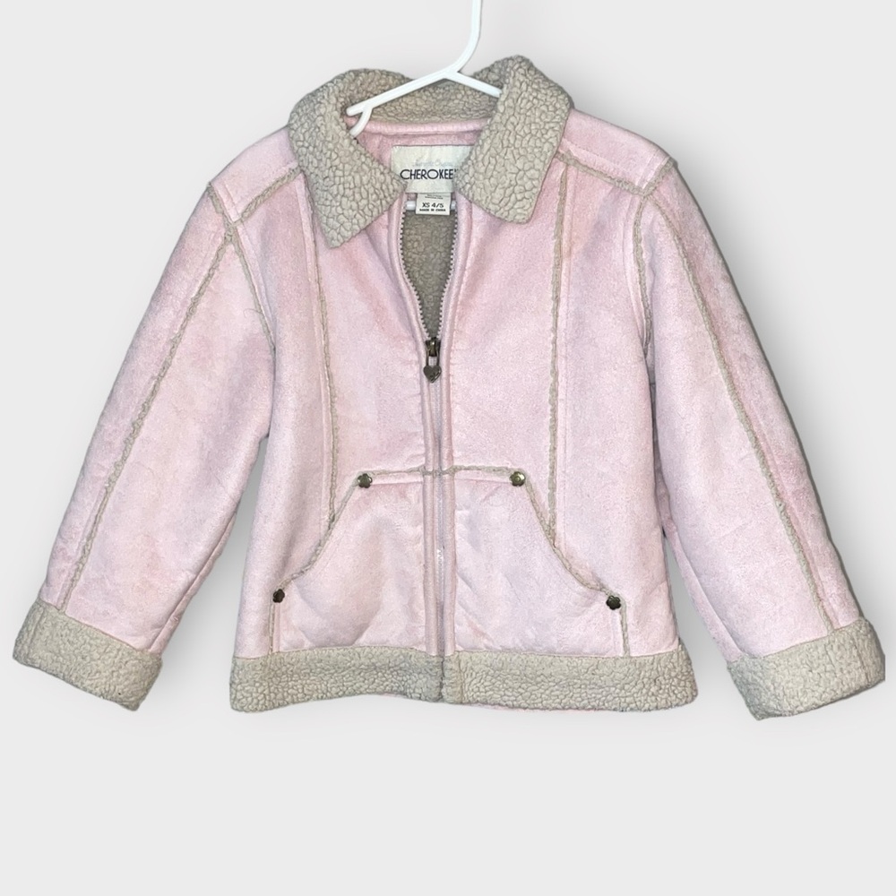 Cherokee Girls’ Light Pink Faux Suede and Sherpa Jacket (4/5)